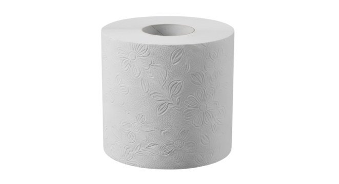 Isolated toilet paper roll, soft household item with floral embossing for hygiene purposes