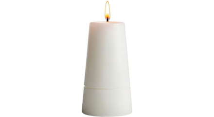 Isolated burning wax candle in studio with glowing flame for decoration and illumination
