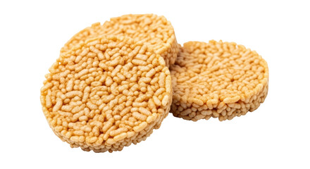 Isolated pile of crispy rice cakes a popular light snack with a puffed texture and tan color