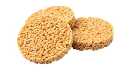 Isolated pile of crispy rice cakes a popular light snack with a puffed texture and tan color