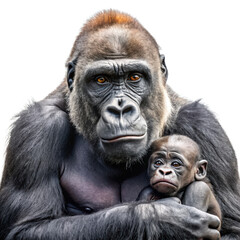 Obraz premium Gorilla mother and cute baby infant family on png gorilla png mother png baby png family png primate png cute png animal png transparent background
