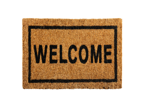 Welcome mat brown coir doormat home entrance decor, Isolated On White Background, Png Transparent