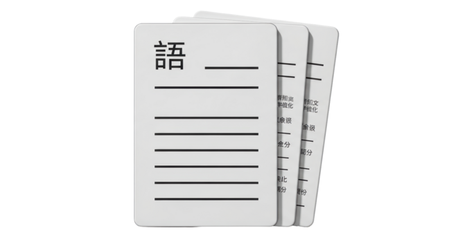 Isolated language cards with Chinese characters to learn vocabulary, for education studying