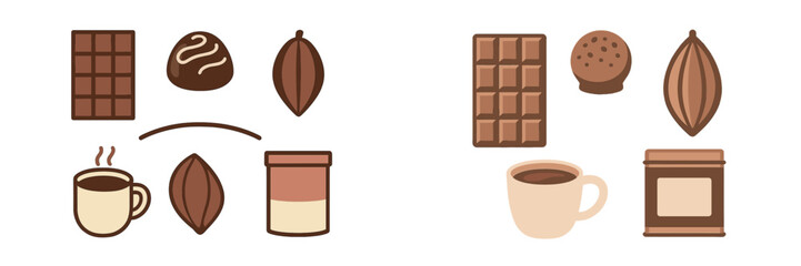 Delicious assortment of cocoa beans, chocolate bars, truffles, hot chocolate, and cocoa powder products