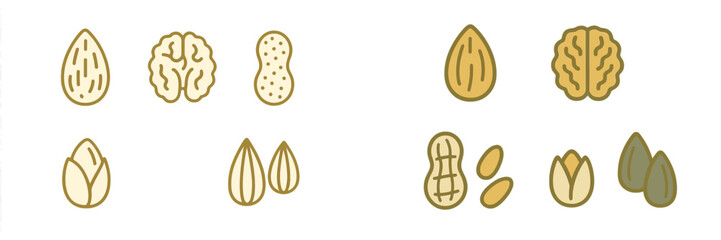 Assortment of healthy nuts and seeds including almonds, walnuts, peanuts, pistachios, and sunflower seeds