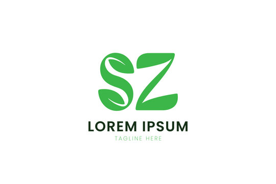 Minimalist green sz logo with leaf elements and placeholder text on white