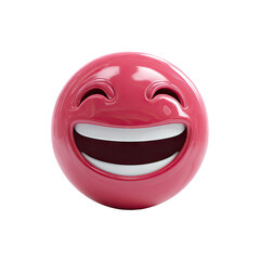 Fototapeta premium Round, pink emoticon with wide, joyful laugh