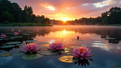 sunset over the lake