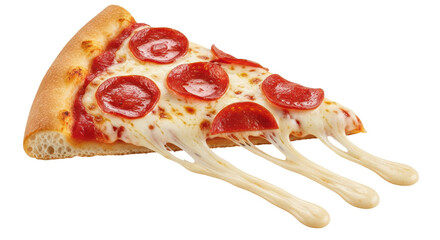 Isolated slice of pepperoni pizza with melted cheese, freshly baked and delicious