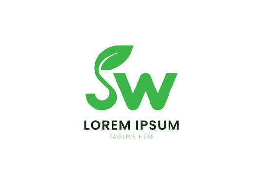 Minimalist green sw logo with leaf element representing nature and growth