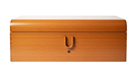 Isolated wooden box with rounded edges and a U-shaped handle, a classic storage container