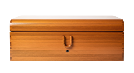 Isolated wooden box with rounded edges and a U-shaped handle, a classic storage container