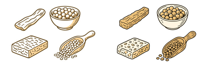 Nutritious plant-based protein foods: soybeans, tempeh, and tofu, essential for vegan and vegetarian diets