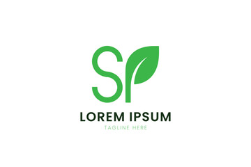 Minimalist green logo design featuring sp and a leaf symbol for organic brands