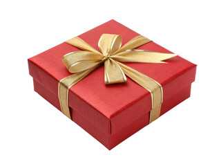 Fototapeta premium Vibrant red gift box adorned with shiny gold ribbon, perfect for celebrations and special occasions, evokes feelings of joy and anticipation
