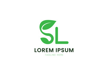 Clean minimalist green sl logo with leaf element and placeholder text for branding