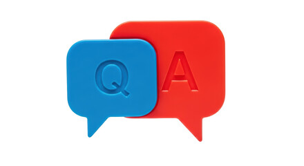 Isolated Q and A conversation bubbles on a plane, asking for an answer, online support