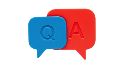 Isolated Q and A conversation bubbles on a plane, asking for an answer, online support