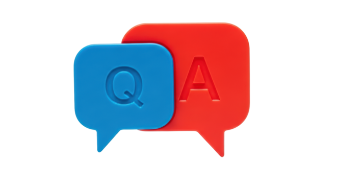 Isolated Q and A conversation bubbles on a plane, asking for an answer, online support