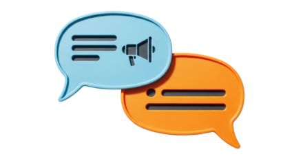 Isolated Speech Bubbles with Megaphone, Idea Communication for Business, Orange and Blue
