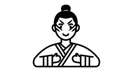 Isolated fighter icon, warrior with bun hairstyle, martial arts practitioner in stance