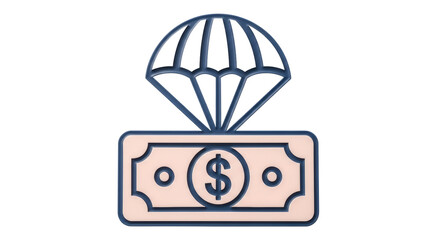 Isolated soft landing, money parachute concept for financial safety and assistance