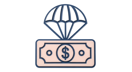 Isolated soft landing, money parachute concept for financial safety and assistance