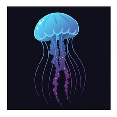 Cosmic Jellyfish Vibrant Cartoon Illustration of a Bioluminescent Sea Creature.