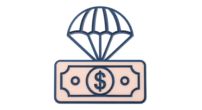 Isolated soft landing, money parachute concept for financial safety and assistance