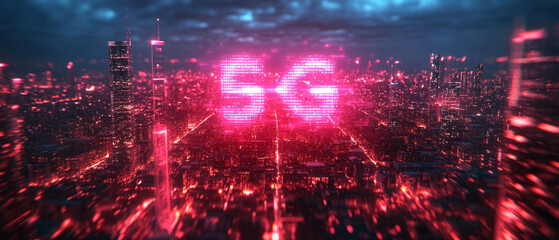 Obraz premium A futuristic city with digital distortions and bright neon hues creates an atmosphere of a technological future, suitable for topics related to digitalization, innovation, and futurology.