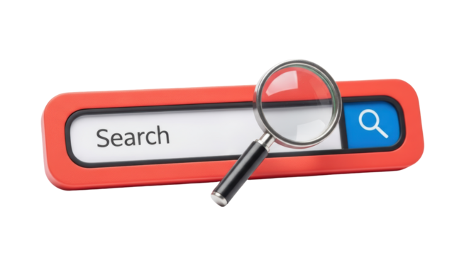 Isolated search bar with magnifying glass, web, surfing, engine, find, discover item