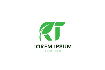 Fototapeta premium Minimalist green rt letter logo with leaf elements for eco-friendly brands and nature businesses