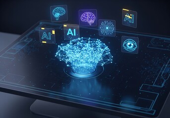 Artificial Intelligence and Futuristic Technology Concept of Smart Brain and Data Interaction