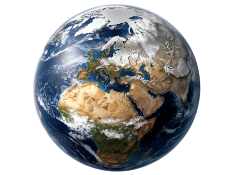 Stunning detailed view of planet earth from space showing continents and oceans, Isolated On White Background, Png Transparent - Powered by Adobe