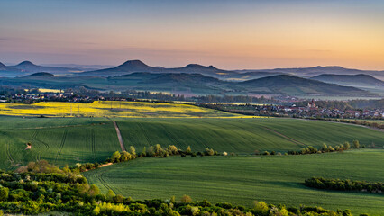 sunset of the Czech Central Mountain (Czech Republic) Europe.