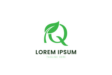Fototapeta premium Minimalist green leaf q logo design organic nature symbol company branding identity