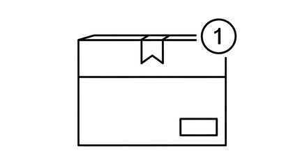 Isolated box outline with packing tape and number 1, delivery and shipping carton object