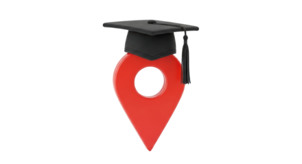Isolated Symbol of Educational Attainment Red Location Pin Graduation Cap and Tassel