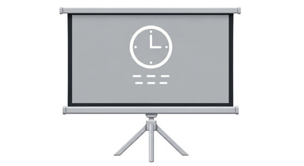 Isolated projector screen showing clock icon, presentation monitor for business schedule view