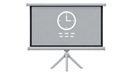 Isolated projector screen showing clock icon, presentation monitor for business schedule view