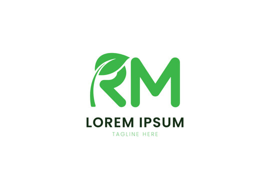 Minimalist green rm logo design with leaf element and lorem ipsum text