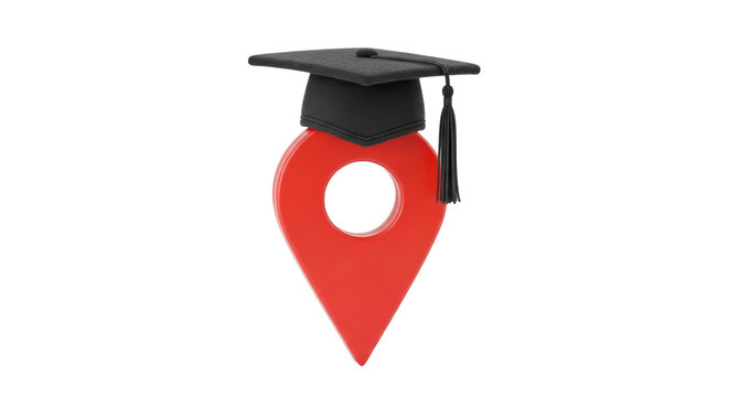 Isolated Symbol of Educational Attainment Red Location Pin Graduation Cap and Tassel