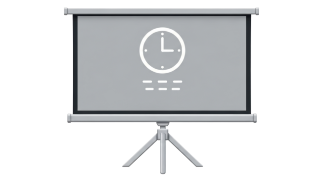 Isolated projector screen showing clock icon, presentation monitor for business schedule view
