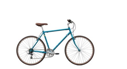 Isolated light blue vintage road bicycle, two-wheeled cycle for sport, recreation, leisure