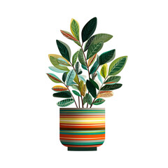 Vibrant Green Houseplant in Colorful Modern Pot for Interior Decor