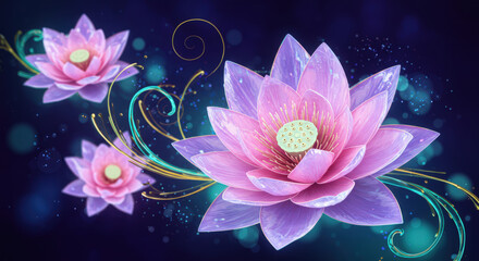 Enchanting Lotus Dreamscape A Serene Symphony of Floral Elegance and Ethereal Glow, Evoking Tranquility and Beauty in a Captivating Artistic Composition