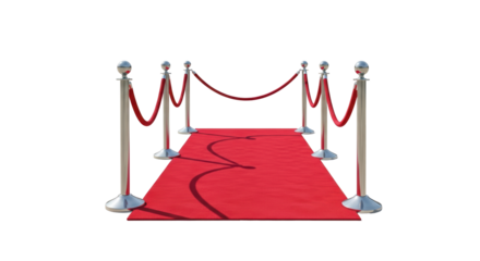 Isolated Red Carpet Event Barrier with Ropes and Posts, VIP Entrance and Elegant Stanchions