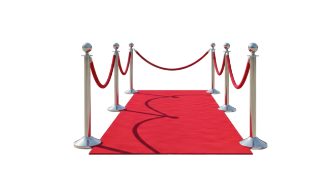 Isolated Red Carpet Event Barrier with Ropes and Posts, VIP Entrance and Elegant Stanchions