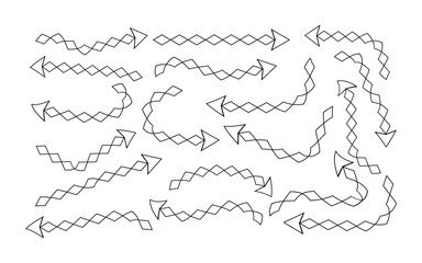 Collection of hand drawn arrows with geometric patterns pointing in directions