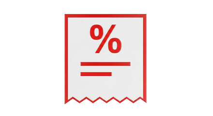 Isolated symbol of percentage sign on a paper receipt, indication of discount or tax payment